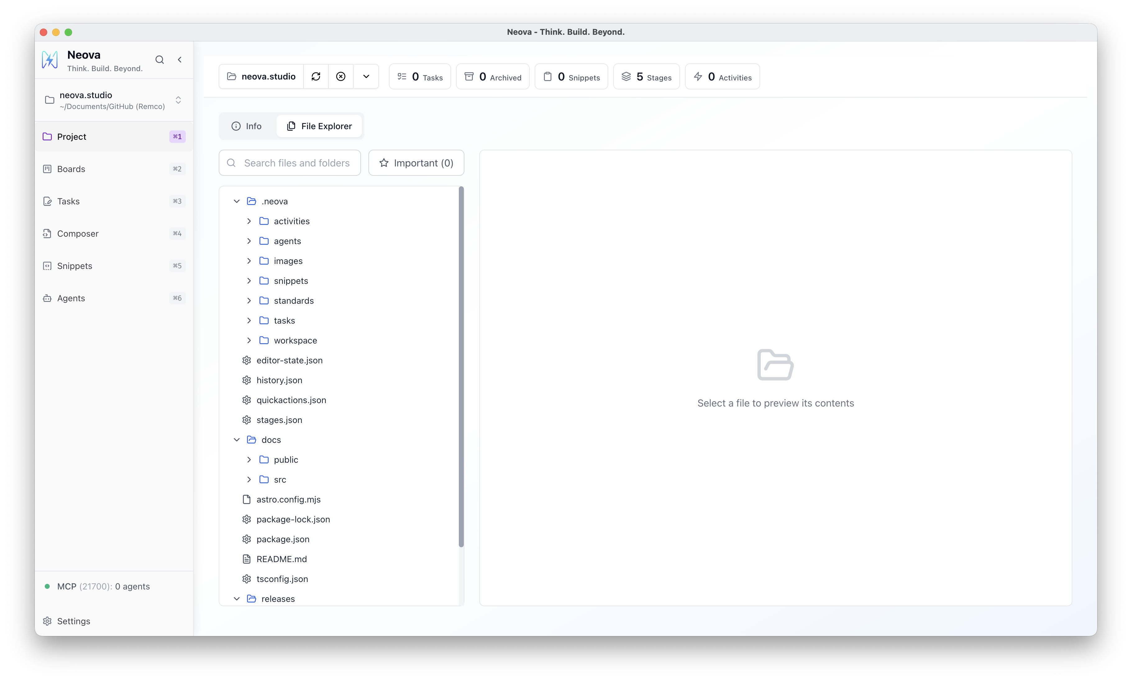 Neova Project File Explorer